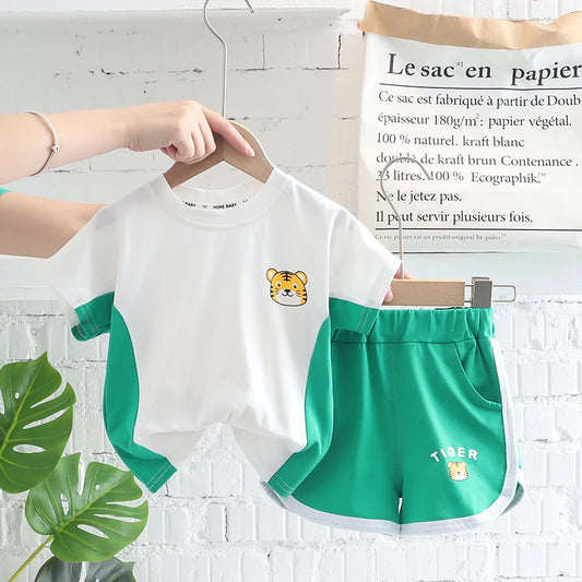 Dress your little one in style with our Summer Toddler Boys Casual Animal T-shirt-Matching Shorts!