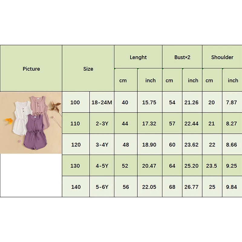 Get your little fashionista ready for summer with our colorful and comfortable Summer Toddler Girls Casual Sleeveless Crewneck Jumpsuit!