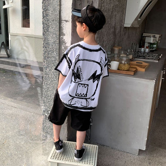 This exclusive and limited-edition Boys Cartoon Print T-shirt and Shorts Set is the perfect choice for the modern stylish boy who wants to make a statement.