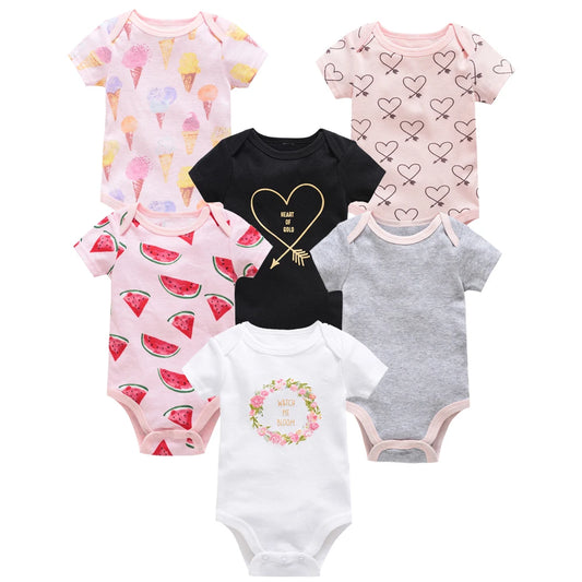 Keep your little one cool and comfy this summer with this Newborn-Infant Short Sleeve Summer Cotton Onesies 6PC Set