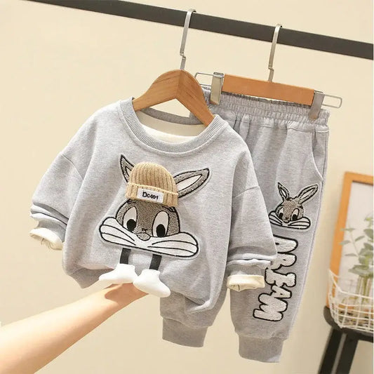 Made from soft and breathable materials, this fashion-forward Toddler Boys Cartoon Rabbit Pullover Top and Pants is perfect for the cooler seasons.