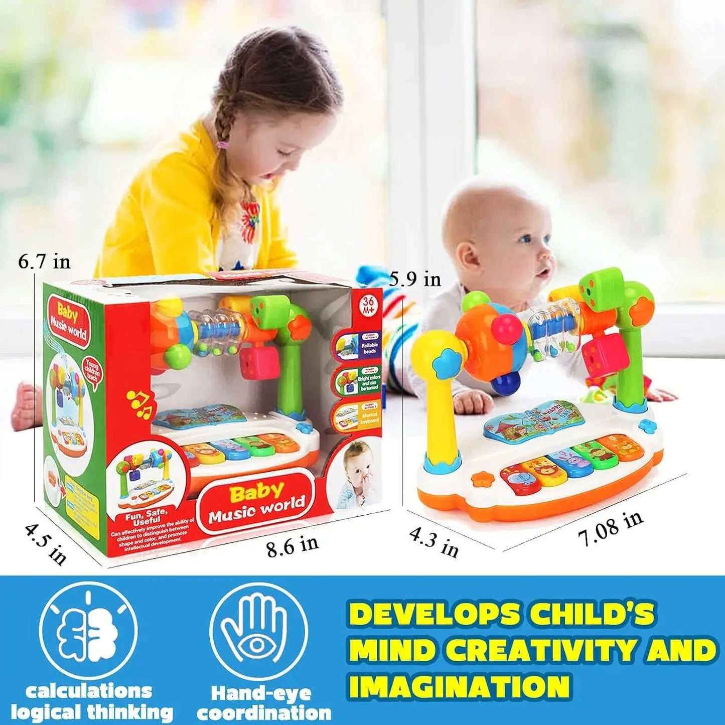 Spark your child's creativity with our Baby Rotating Music Piano Keyboard with Light and Sound Safe, fun & educational.