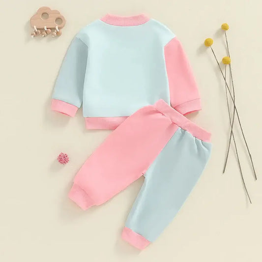 Stylish and comfy Toddler Girls Trendy Sweatshirt and Pants Set – Autumn Style -Soft 70% cotton, 30% polyester for ages 6 months to 3 years.