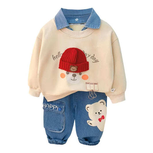 Dress your little explorer in this Autumn Toddler Boys Fashion TEDDY BEAR Shirt and Pants set, perfect for cozy playdates and outdoor adventures.
