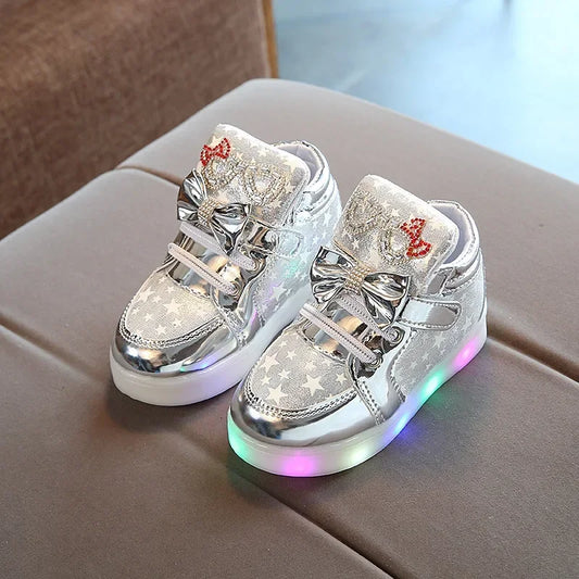 Step into the spotlight with these radiant Girls Cute Glowing Princess LED Sneakers