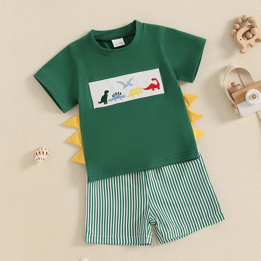 Get your little man ready for summer with these adorable Summer Toddler Boys Animal Print T-shirts Striped Shorts!