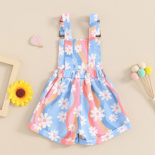 Brighten up your toddler's summer wardrobe with our playful Summer Toddler Girls Daisy Print Straped Romper made of high-quality POLYESTER.