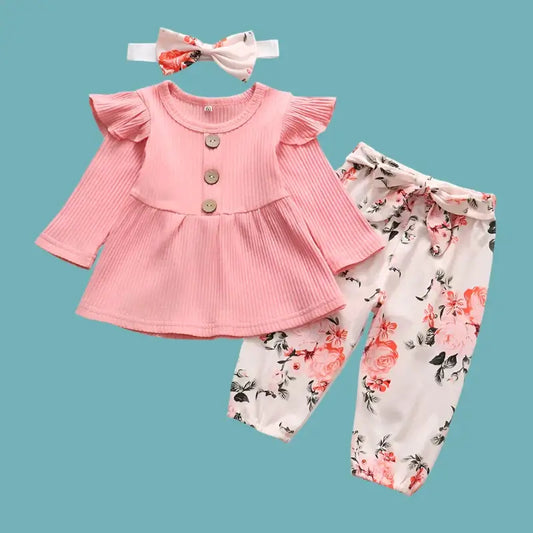 Dress your little one in style with our Newborn Girls Long Sleeve Top With Floral Pants-Headband.