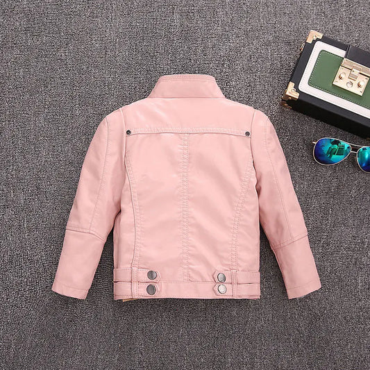Soft and comfortable, Fashion Faux Leather Jacket For Girls features an elegant yet edgy design that allows your child to show off their unique style.