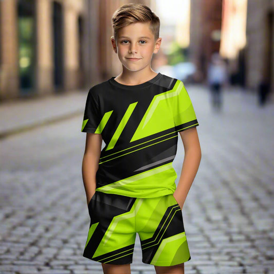 Get ready for some serious fun in the sun with our Boys Short Sleeve Colorful T-Shirts and Shorts! Perfect for any summmer activities.