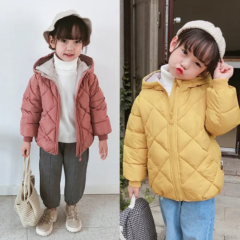 Keep your little adventurers snug and stylish with these Kids Autumn Winter Down Padded Hooded Jackets. Packed with 80% down and comfy cotton filling, they’re basically wearable marshmallows.