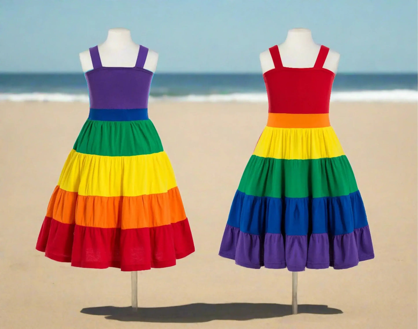 Get ready to make a colorful statement at your little one's birthday party with the Summer Girls Rainbow Birthday Party Dress!