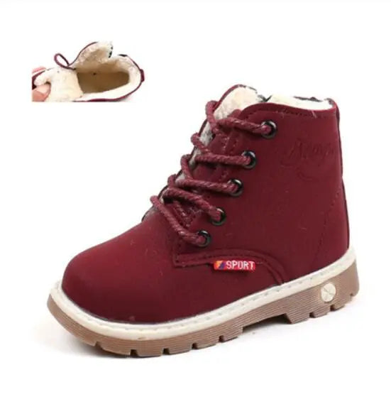 Autumn Winter Kids Plush Fashion Leather Boots