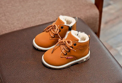 Autumn Winter Kids Plush Fashion Leather Boots