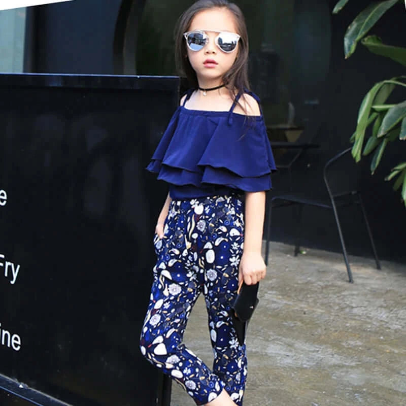 Elevate your little girl's summer wardrobe with our Summer Girls Chiffon Off Shoulder Top and Floral Pants!