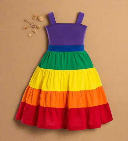 Get ready to make a colorful statement at your little one's birthday party with the Summer Girls Rainbow Birthday Party Dress!