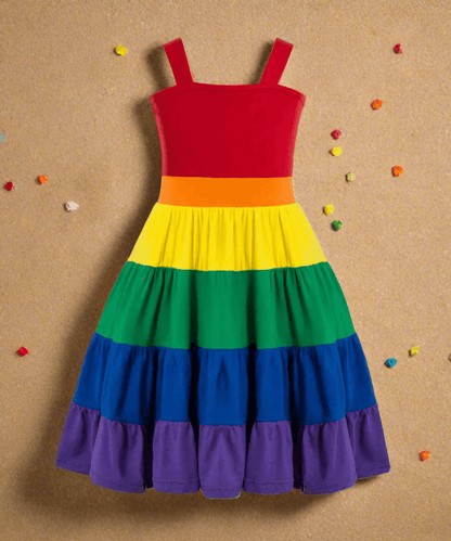 Get ready to make a colorful statement at your little one's birthday party with the Summer Girls Rainbow Birthday Party Dress!