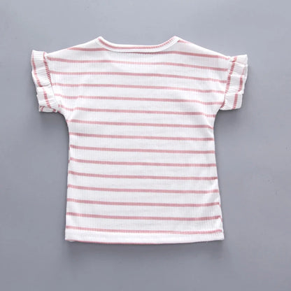  Summer Toddler Girls Striped Top Strap Shorts Set