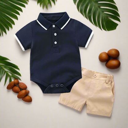 Experience luxury with our Summer Newborn Boys Cotton Gentleman Romper Top+Shorts.