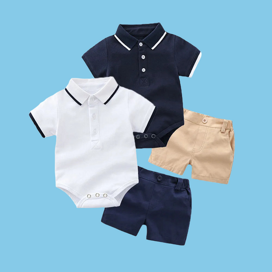 Summer Newborn Boys Cotton Gentleman Romper Top+Shorts