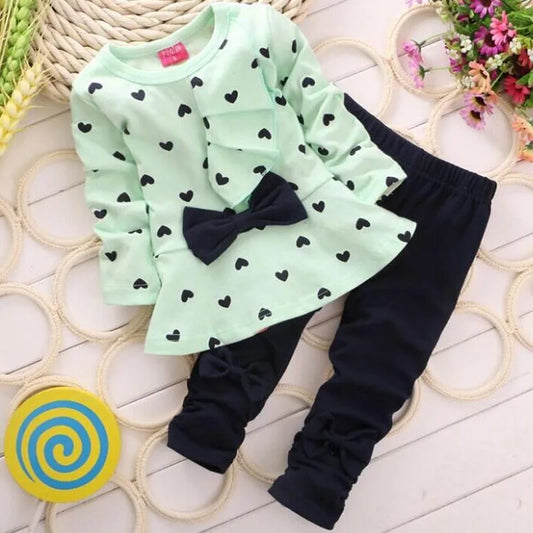 Dress your little girl in style with our Autumn Toddler Girls Long Sleeve Fashion Casual Bow Top + Pants set!