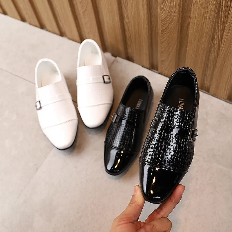 Look no further than these stylish, genuine leather dress shoes for your little one.