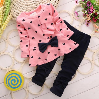 Dress your little girl in style with our Autumn Toddler Girls Long Sleeve Fashion Casual Bow Top + Pants set!