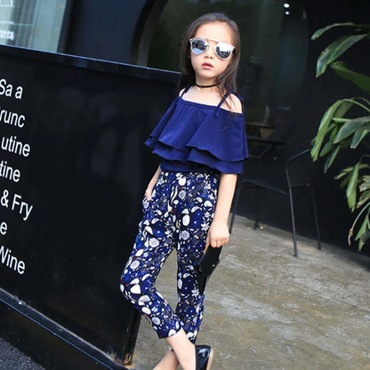 Elevate your little girl's summer wardrobe with our Summer Girls Chiffon Off Shoulder Top and Floral Pants!