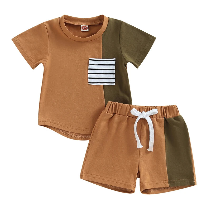 Summer Toddler Boys Short Sleeve Contrast Shirt and Shorts