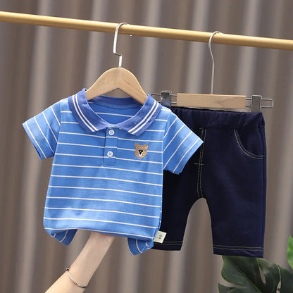 Upgrade your little one's wardrobe with our sophisticated Summer Toddler Boys Polo Shirt & Shorts 2PC Set.