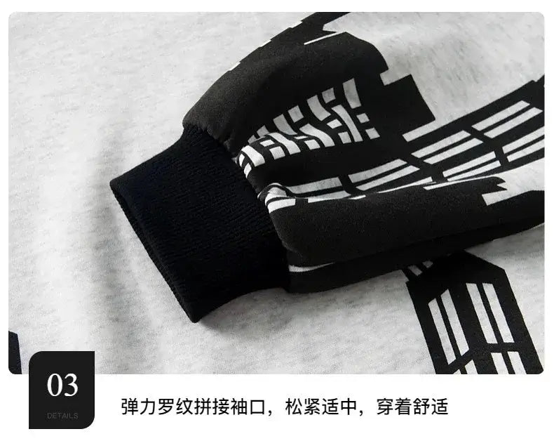 Boys Autumn Print Pullover Hooded Top and Pants