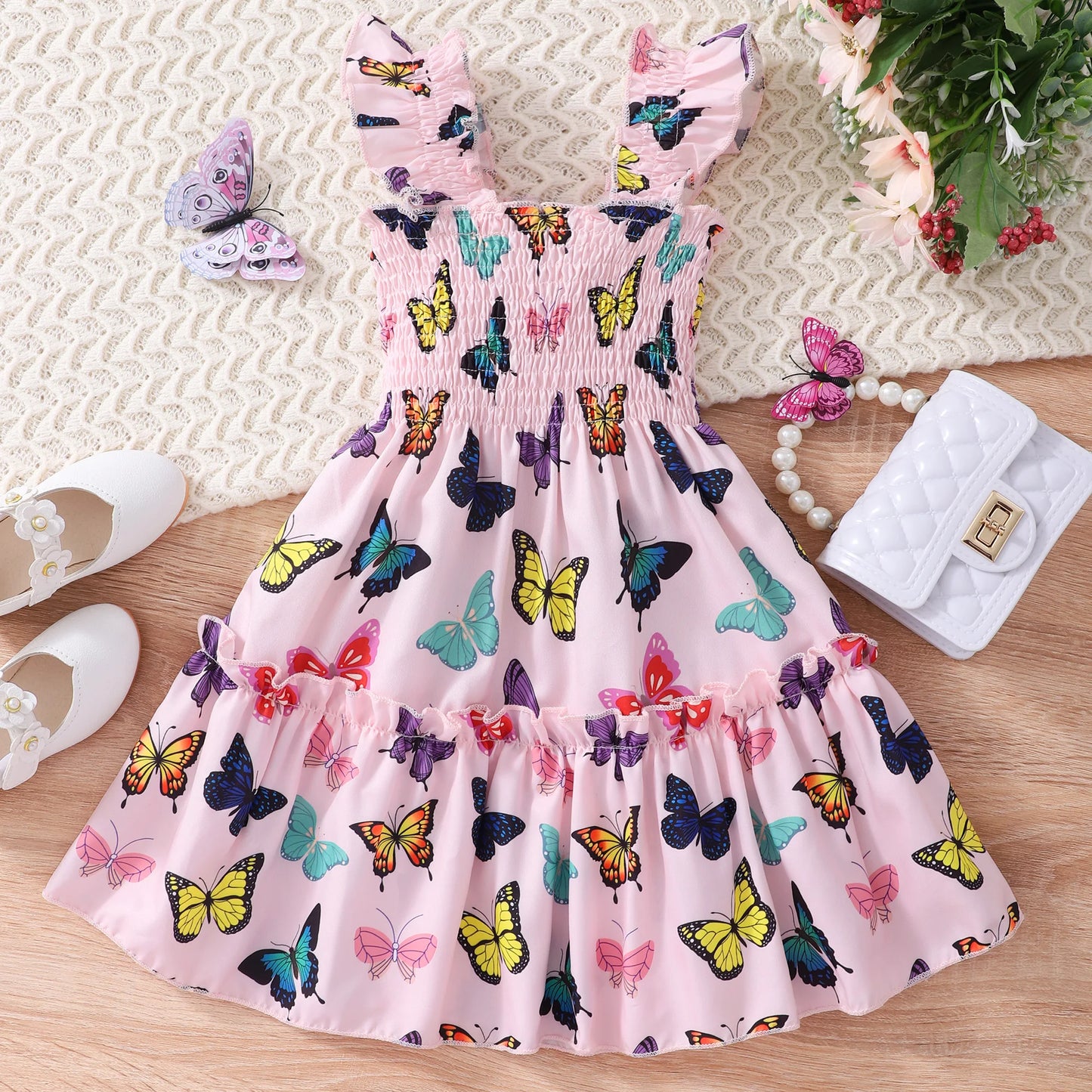 Discover the enchanting beauty of our Summer Girls Mermaid-Butterfly-Rainbow Sleeveless Dresses.