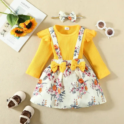 Outfit your little one in style with this cute Infant Girls Bowknot Romper-Headband 2PC Set!