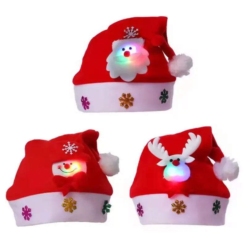 Get festive with the 2025 Christmas Santa Claus, Snowman, and Elk Hats! These hats are safe for adults and children.