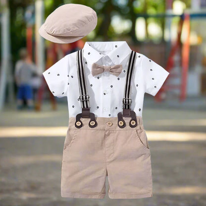 Get your little one ready for the spring season with our exclusive Spring Toddler Boys Suspenders-Romper-Hat Set.