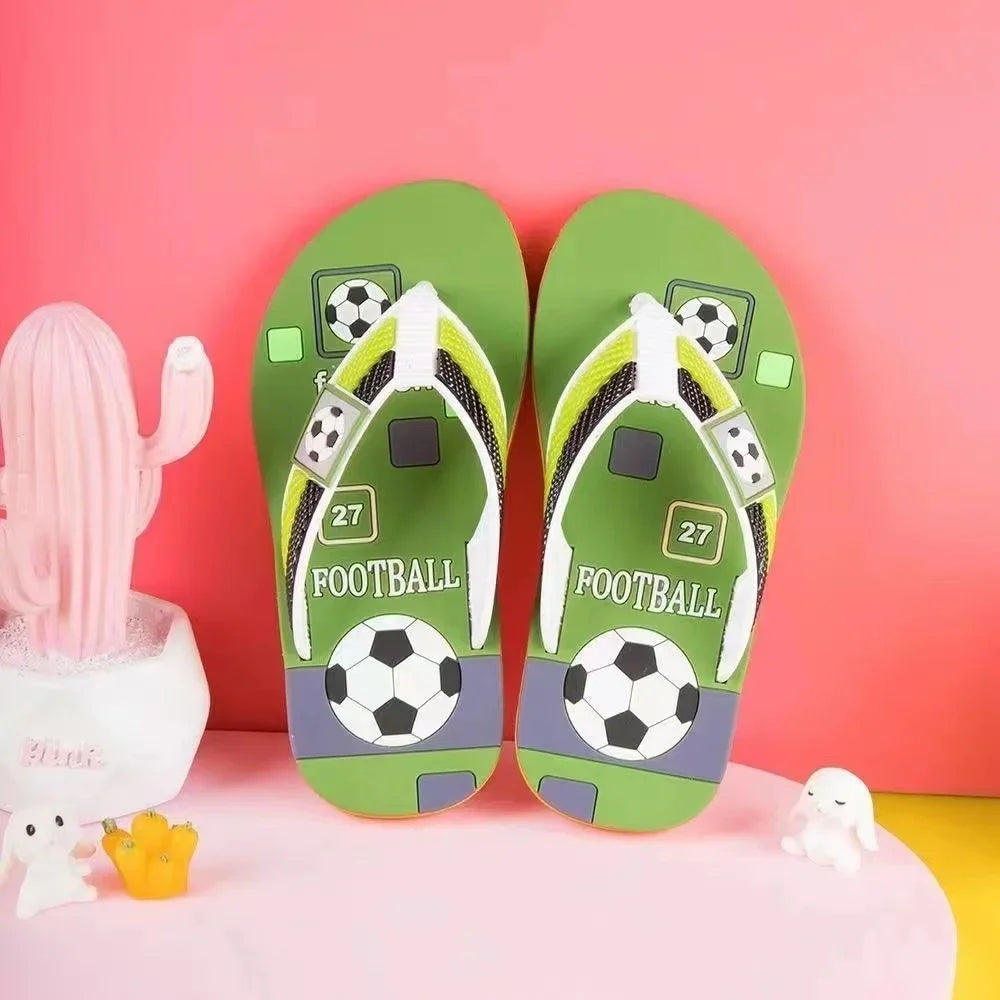 Outfit your little football fan with these vibrant, cartoon-inspired summer beachwear flops-flips. These slippers are perfect for the active boy.