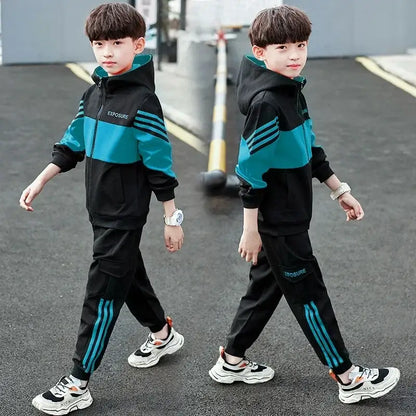 Fashion Boys Autumn Patchwork Long Sleeve Tracksuit 2PC Set