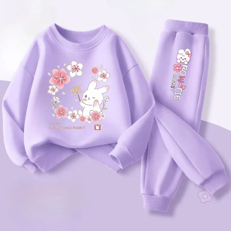 Keep your little one cozy and cheerful this autumn with this playful Girls Autumn Rabbit Printed Sweatshirt and Sweatpants. Made from soft polyester.