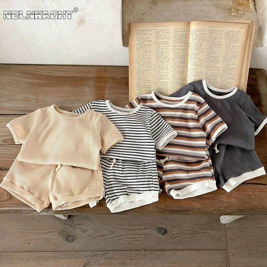 Summer Infant Boys Short Sleeve Striped Tops +Shorts