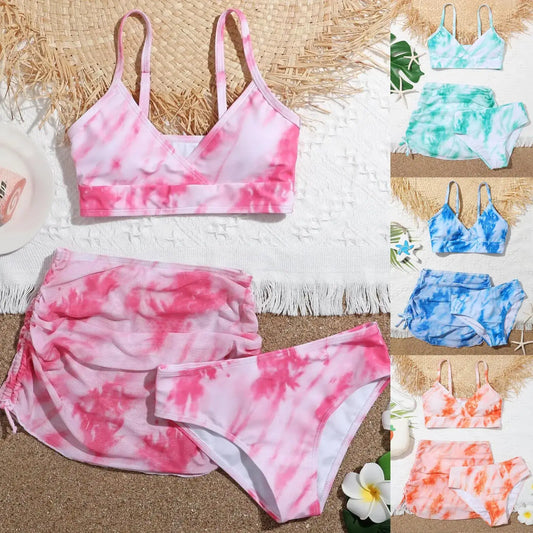 Summer Big Girls Floral Print 3PC Swimsuit