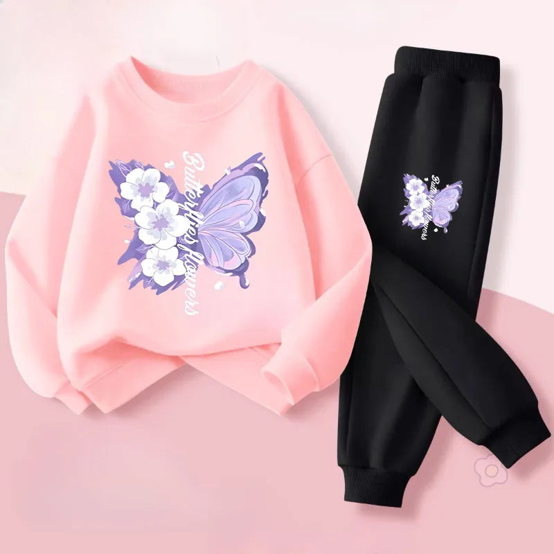 Dress up your little one in this playful Autumn Girls Elegant Butterfly Printed Top and Long Pants featuring a charming butterfly print top and coordinating long pants.