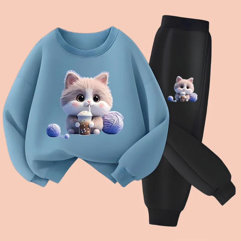 Get your little girl ready for any adventure with our Autumn Girls Kitten Long Sleeved Pullover-Long Pants!