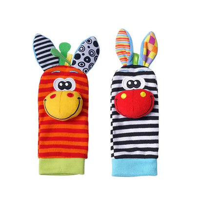 Introduce your little one to the world of colors and animals with our Soft Infant Wrist Or Sock Sensory Plush Animal Rattle Toys!