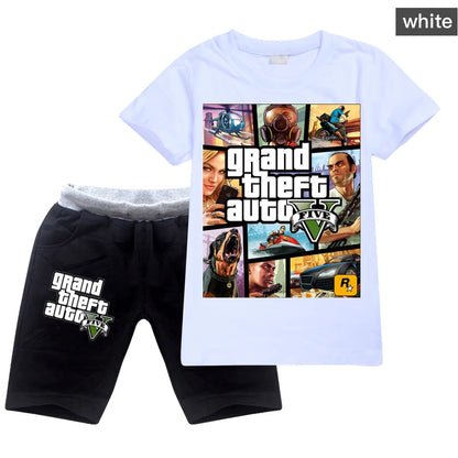 Summer Boys Grand Theft Auto Game GTA 5 T Shirt+Shorts