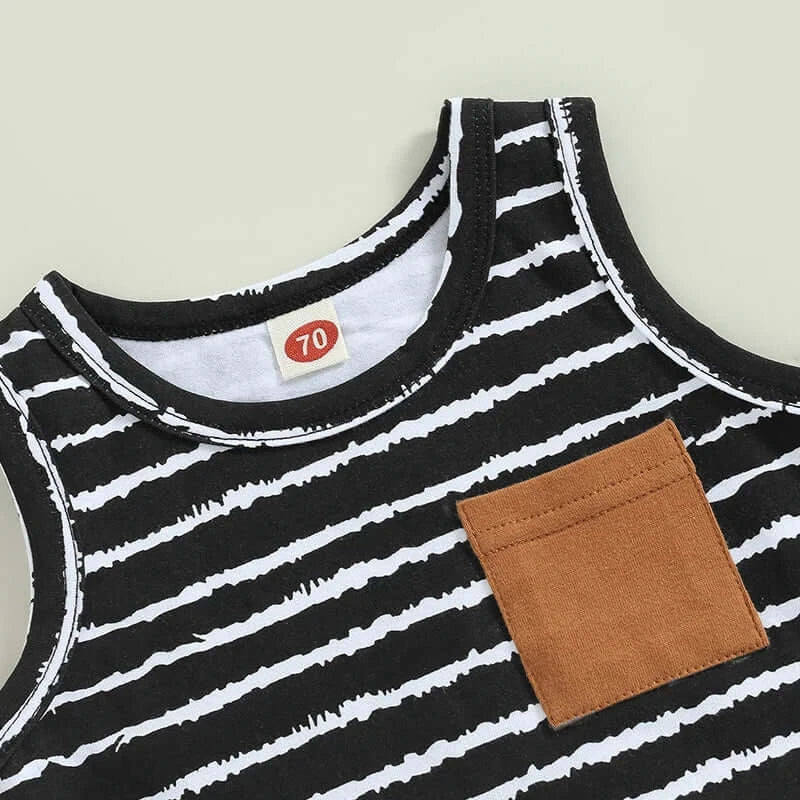 Summer Toddler Boys Striped Tank Top & Rolled Cuff Shorts