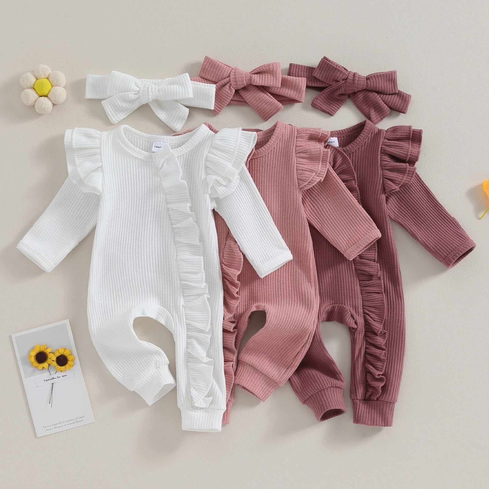 Welcome your little one into the world with this adorable Newborn Knitted Fly Long Sleeve Romper-Headband!