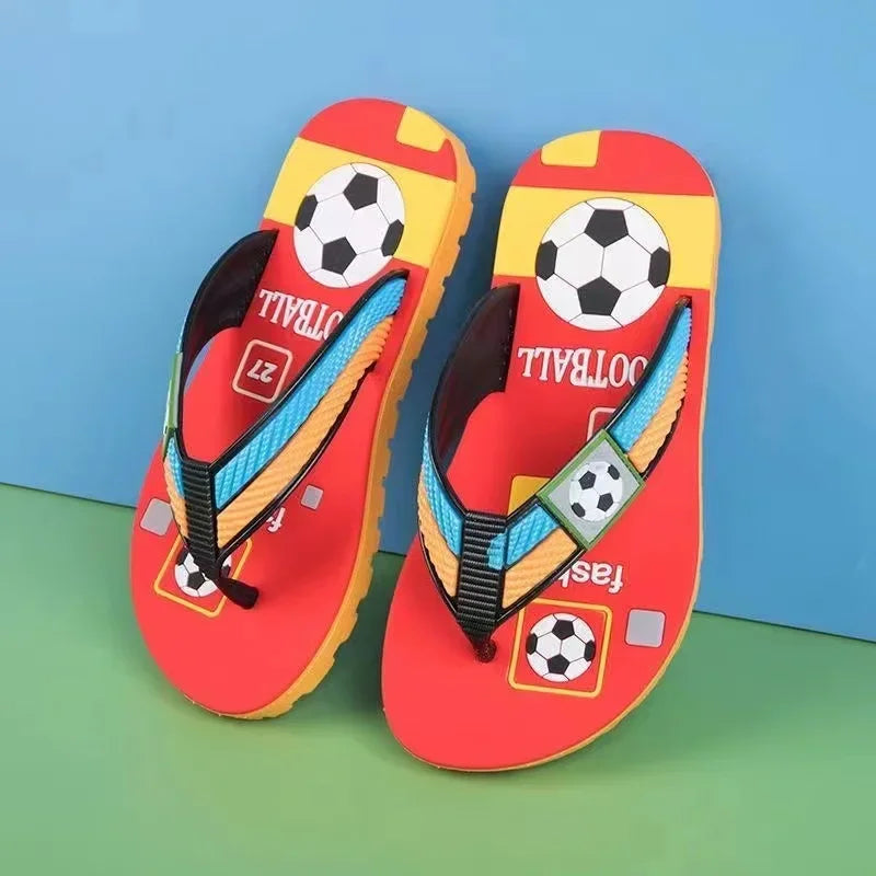 Outfit your little football fan with these vibrant, cartoon-inspired summer beachwear flops-flips. These slippers are perfect for the active boy.