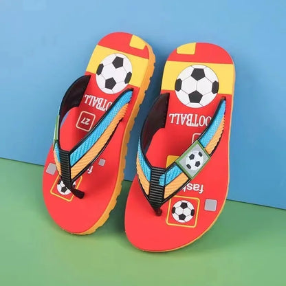 Outfit your little football fan with these vibrant, cartoon-inspired summer beachwear flops-flips. These slippers are perfect for the active boy.