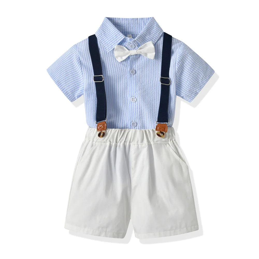 Crafted with superior cotton fabric, our Toddler Boys Bowtie Shirt and Suspenders Set exudes luxury and sophistication.