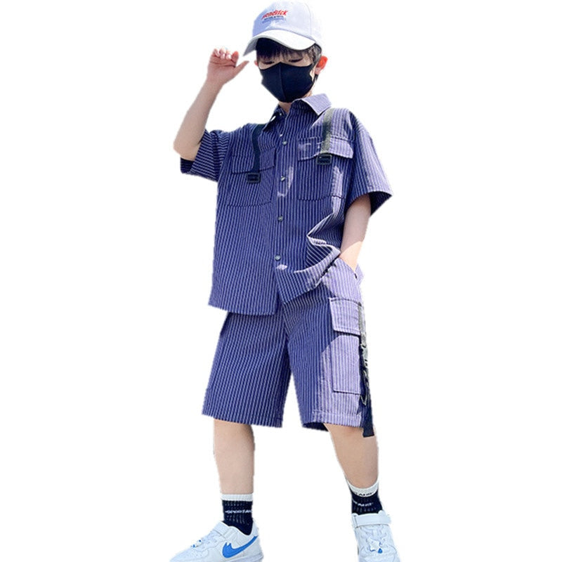 Boys Striped Shirt+Shorts 2PC Set